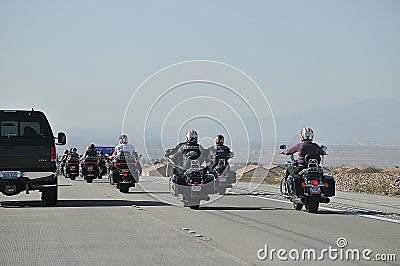 caution danes on motorcycles ahead danesmotor bikers Editorial Stock Photo