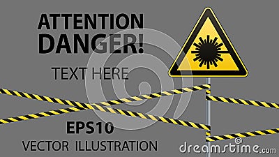 Caution - danger Warning sign safety. Danger, laser radiation. Cartoon Illustration