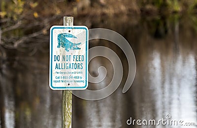 Caution Do Not Feed Alligators Warning sign in the Okefenokee Swamp