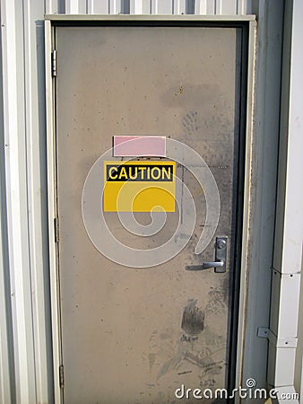 Caution Door Stock Photo