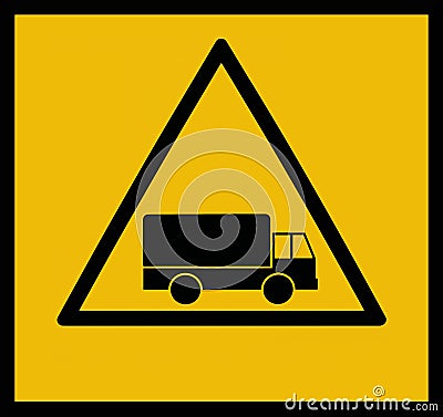 Caution, heavy goods vehicles in operation. Stock Photo