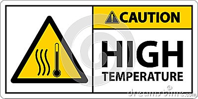 Caution High temperature symbol and text safety sign Vector Illustration