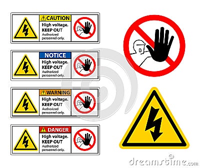 Caution High Voltage Keep Out Sign Isolate On White Background,Vector Illustration Vector Illustration