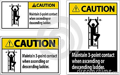 Caution Maintain 3 Point Contact When Ascending Or Descending Ladder Vector Illustration