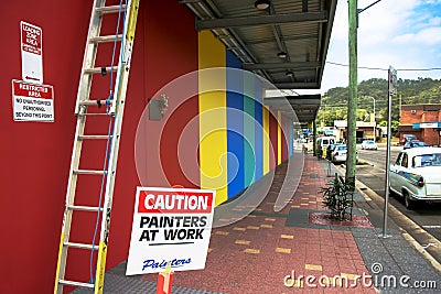 Caution painters at work sign Stock Photo