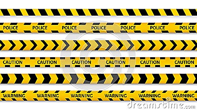 Caution police line. Danger black and yellow stripe border. Vector crime barrier Vector Illustration