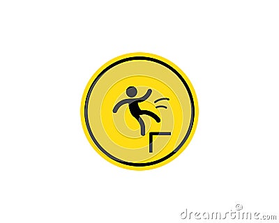 Caution, possible fall from height. Attention is dangerous. Warning sign. Security measures. Yellow round with a black image. Vector Illustration
