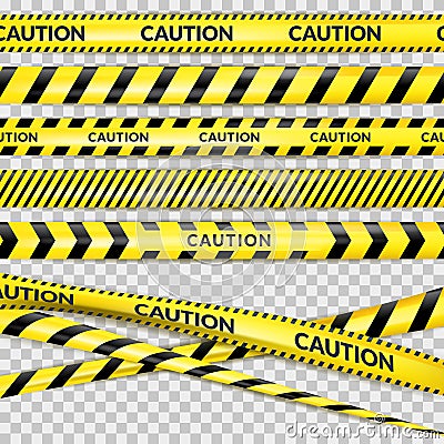 Caution security tape. Vector 3d realistic illustration of protective danger line. Reconstruction or maintenance barrier Vector Illustration