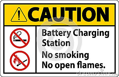 Caution Sign Battery Charging Station, No Smoking, No Open Flames Vector Illustration