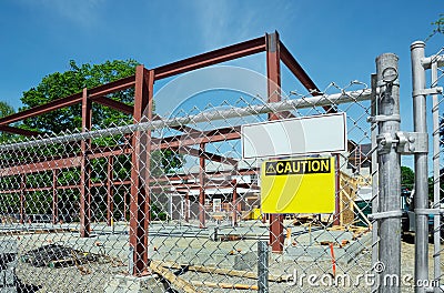 Caution Sign at Construction Site Stock Photo