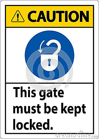 Caution Sign, Gate Must Be Kept Locked Vector Illustration