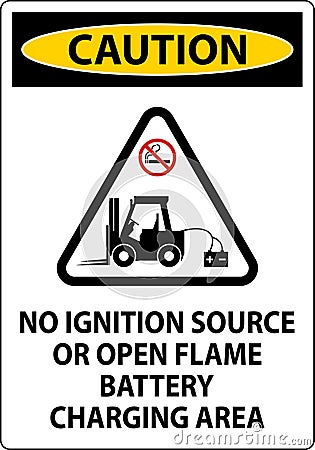 Caution Sign No Ignition Source Or Open Flame, Battery Charging Area Vector Illustration