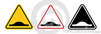 Caution speed ramps sign icon set. Warning for vehicle ramp speed control over ramps vector symbol in a black filled and outlined Vector Illustration