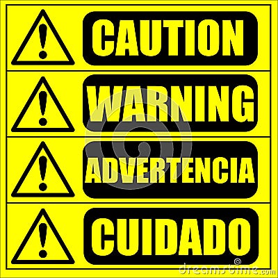 caution warning sign on the yellow background Vector Illustration