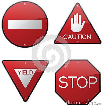 Caution Warning Stop Signs Vector Illustration