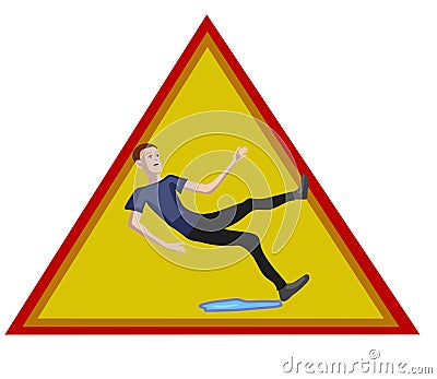 Caution! Wet floor. Man slipped on a wet floor Vector Illustration