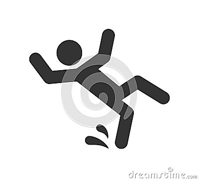 Caution wet floor sign. A man falling down. Slippery floor sign. A sign warning of danger. Vector illustration isolated Vector Illustration