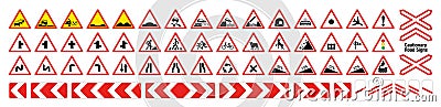 Cautionary traffic signs big vector collection icon set. Signs in red and white Vector Illustration