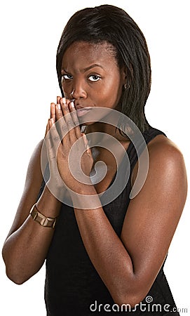 Cautious Black Woman Stock Photo