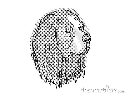 Cavalier King Charles Spaniel Dog Breed Cartoon Retro Drawing Stock Photo