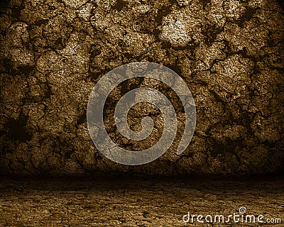 Cave with a brown stone wall and floor Stock Photo