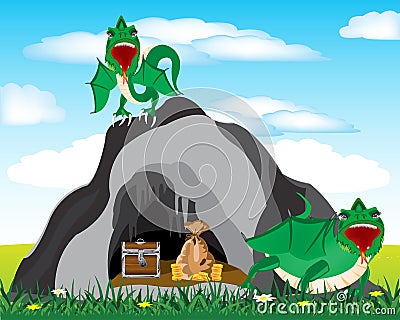 Cave and dragons Vector Illustration