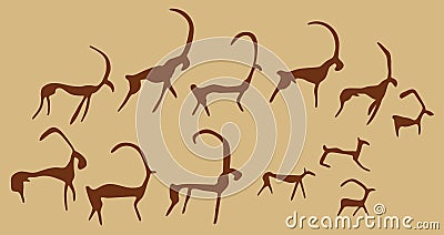 Cave Drawings Of Ancient Animals Vector Illustration
