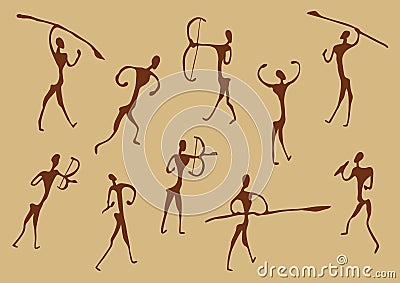 Cave Drawings Of Ancient Hunters Vector Illustration