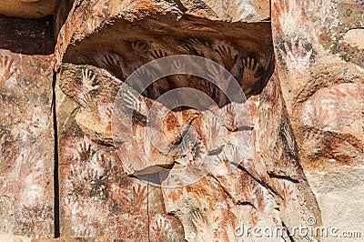 Cave of the Hands - Paintings of ancient people, Argentina Stock Photo