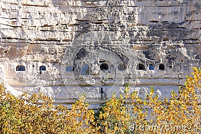 Cave houses, Alcala de Jucar in Spain Stock Photo