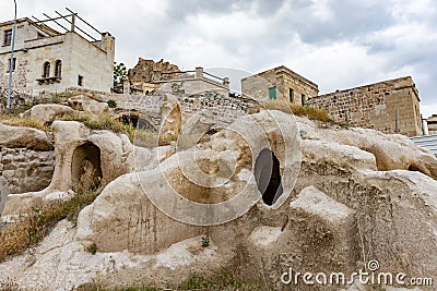 Cave houses in Goreme, Nevsehir, Capadoccia, Anatolia, Turkey, Asia Stock Photo