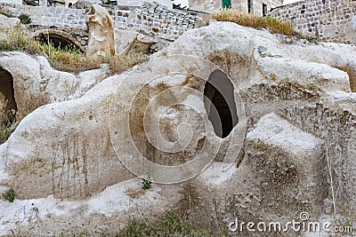 Cave houses in Goreme, Nevsehir, Capadoccia, Anatolia, Turkey, Middle East Stock Photo