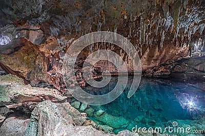 Cave lake Cenote Suytun at Valladolid, Yucatan - Mexico Stock Photo