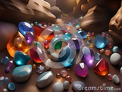 a cave with a lot of colorful gems Stock Photo