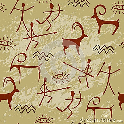 Cave Painting Seamless Pattern Vector Illustration