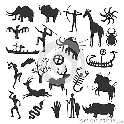 Cave painting set Vector Illustration