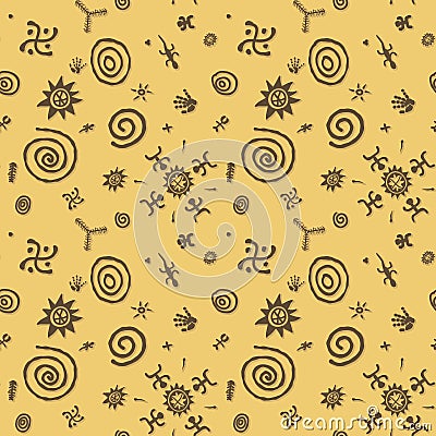 Cave paintings vector seamless pattern Vector Illustration