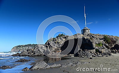 Cave Rock at Sumner Beach in Christchurch Stock Photo