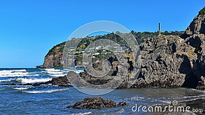 Cave Rock at Sumner Beach in Christchurch Stock Photo