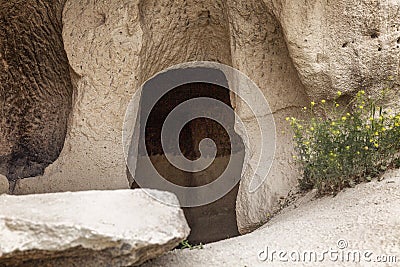 Cave in the rocks in the valley of Cappadocia. Close-up. Tourism and travel Stock Photo