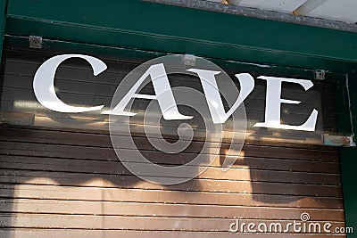 Cave sign letters wine bar showcase outdoor Cafe Mockup Stock Photo