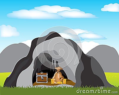 Cave with treasure Vector Illustration