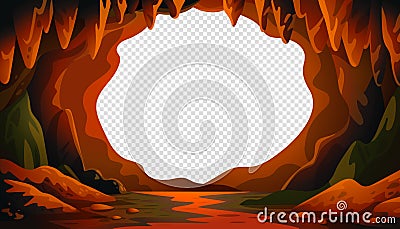 Cave vector background, cartoon cave landscape with a blank center for text Vector illustration in flat cartoon style Vector Illustration