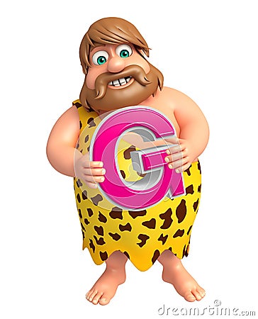 Caveman with Alphabate G Cartoon Illustration