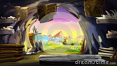 Caveman cave in prehistoric era Stock Photo