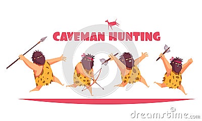 Caveman Hunting Design Concept Vector Illustration