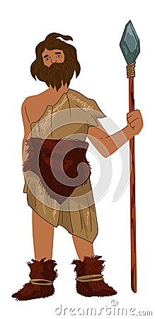 Prehistoric man with spear, caveman with weapon Vector Illustration