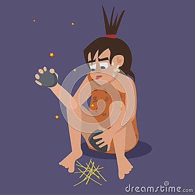 Caveman making fire vector cartoon Vector Illustration