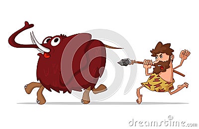 Caveman and mammoth Vector Illustration