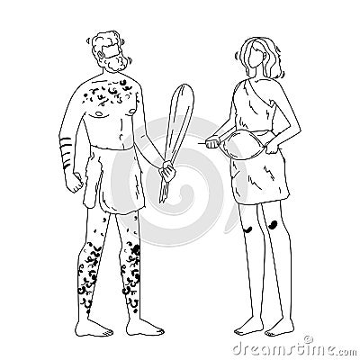 Caveman Primitive Man Talking With Woman Vector Vector Illustration